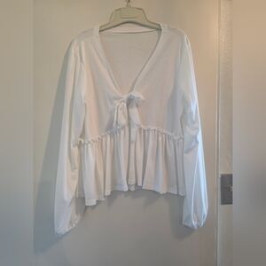 Chic White Tie-Front Blouse